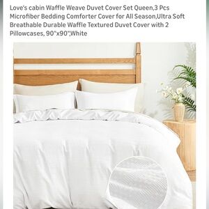 KING SIZE Love's Cabin White Waffle Duvet Cover and shams KING
